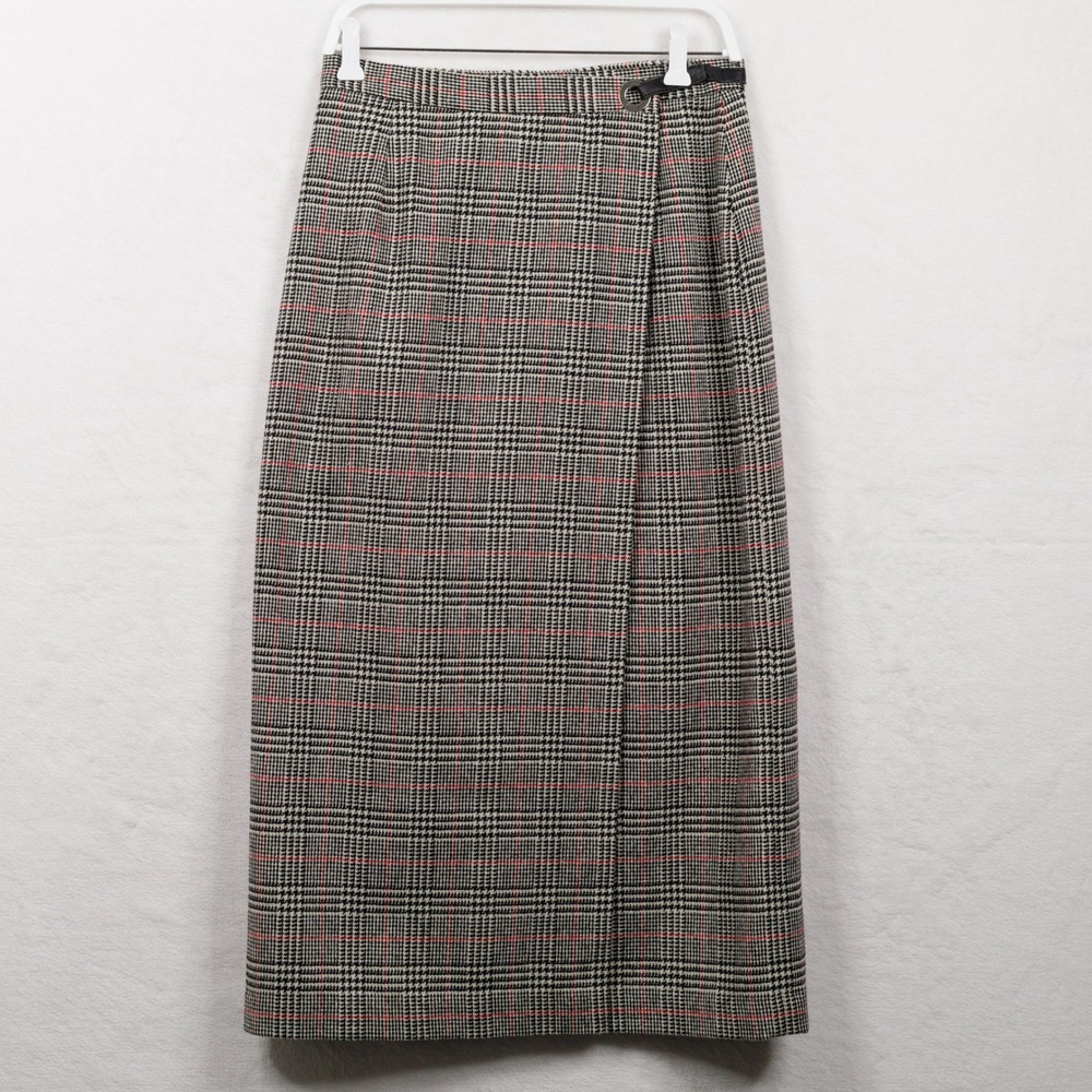 EVAN PICONE Wool Flannel Plaid Wrap Maxi Skirt Heritage Old Money‎ Academia M/10